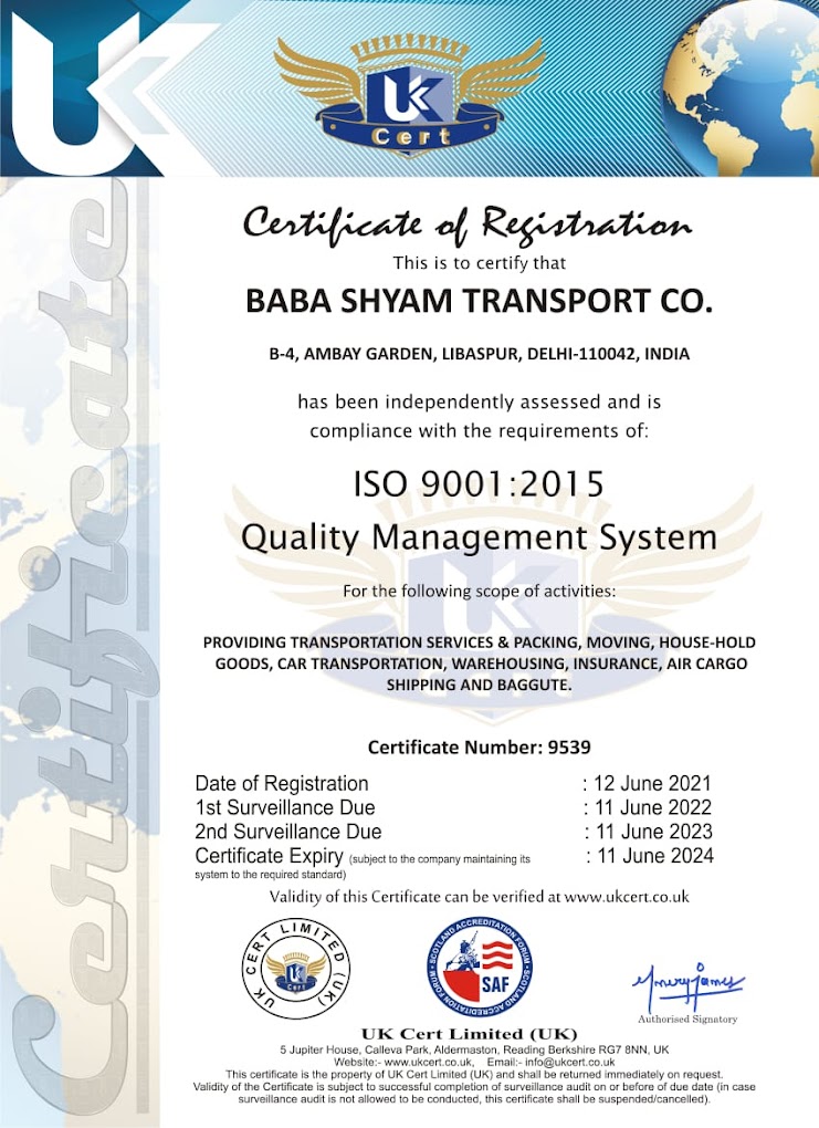 Certificate of Registration Baba Shyam Transport Company